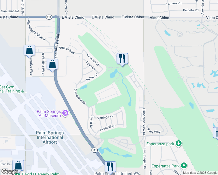 map of restaurants, bars, coffee shops, grocery stores, and more near 4401 Lumina Way in Palm Springs