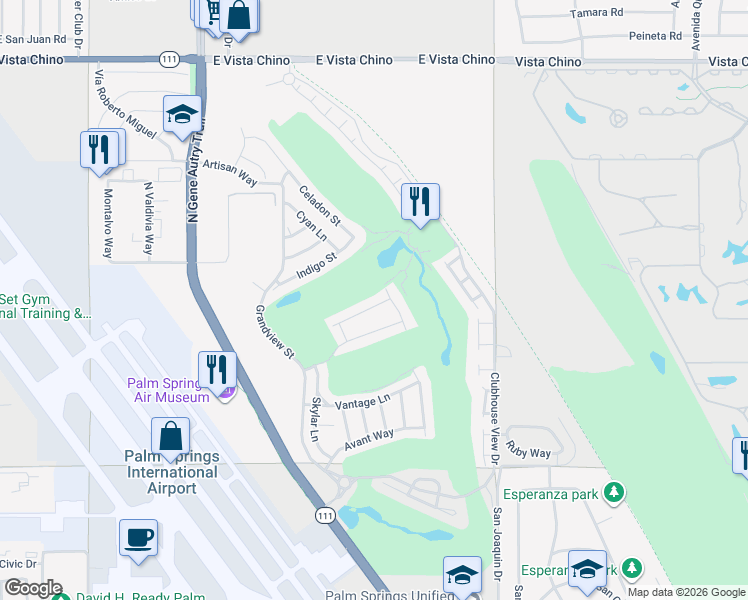 map of restaurants, bars, coffee shops, grocery stores, and more near 4401 Lumina Way in Palm Springs
