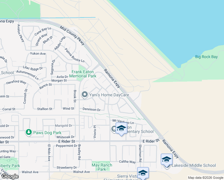 map of restaurants, bars, coffee shops, grocery stores, and more near 3956 Barbury Palms Way in Perris