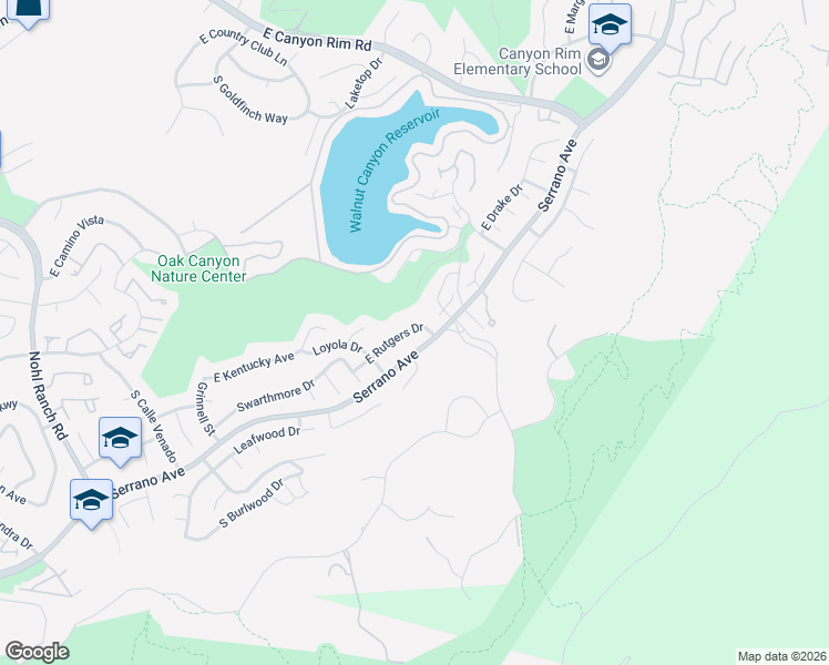 map of restaurants, bars, coffee shops, grocery stores, and more near 6975 East Rutgers Drive in Anaheim
