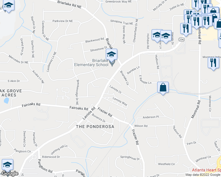 map of restaurants, bars, coffee shops, grocery stores, and more near 2902 Lavista Court in Decatur