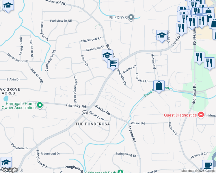 map of restaurants, bars, coffee shops, grocery stores, and more near 2902 Lavista Court in Decatur