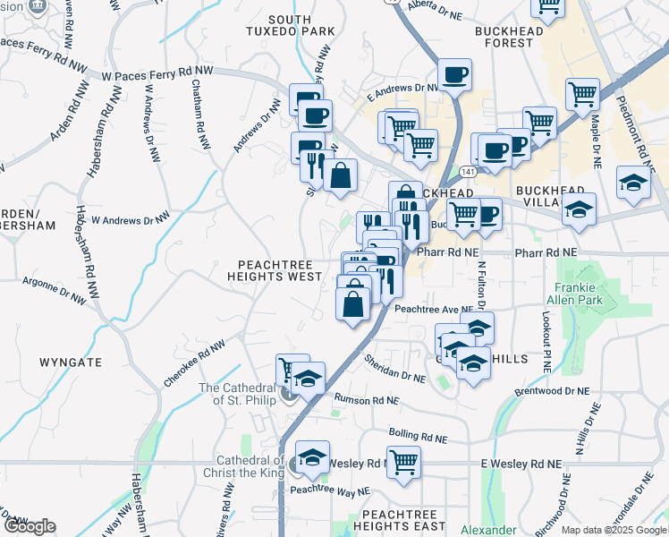 map of restaurants, bars, coffee shops, grocery stores, and more near in Atlanta