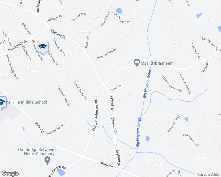map of restaurants, bars, coffee shops, grocery stores, and more near 2095 Lyda Lane in Loganville