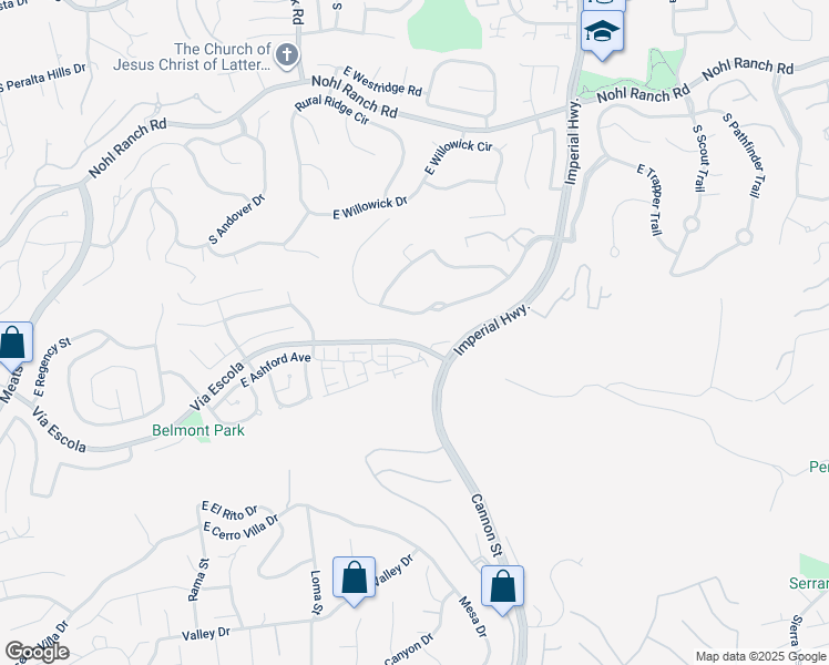 map of restaurants, bars, coffee shops, grocery stores, and more near 5420 East Big Sky Lane in Anaheim
