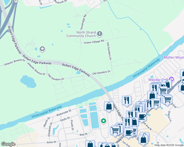 map of restaurants, bars, coffee shops, grocery stores, and more near 2360 Old Sanders Drive in Little River