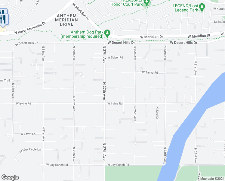 map of restaurants, bars, coffee shops, grocery stores, and more near 2621 West Jordan Lane in Phoenix
