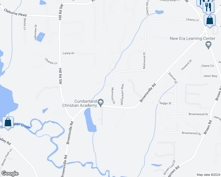 map of restaurants, bars, coffee shops, grocery stores, and more near 4941 Muirwood Drive in Powder Springs