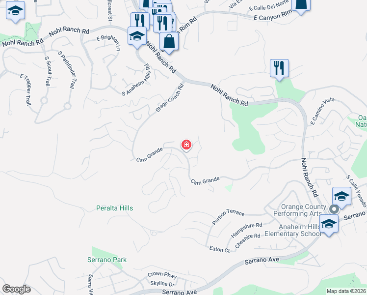 map of restaurants, bars, coffee shops, grocery stores, and more near 783 South Ruby Lane in Anaheim