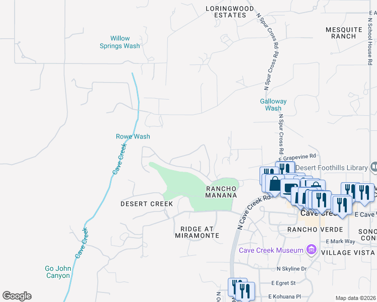 map of restaurants, bars, coffee shops, grocery stores, and more near 5672 East Sugarloaf Trail in Cave Creek