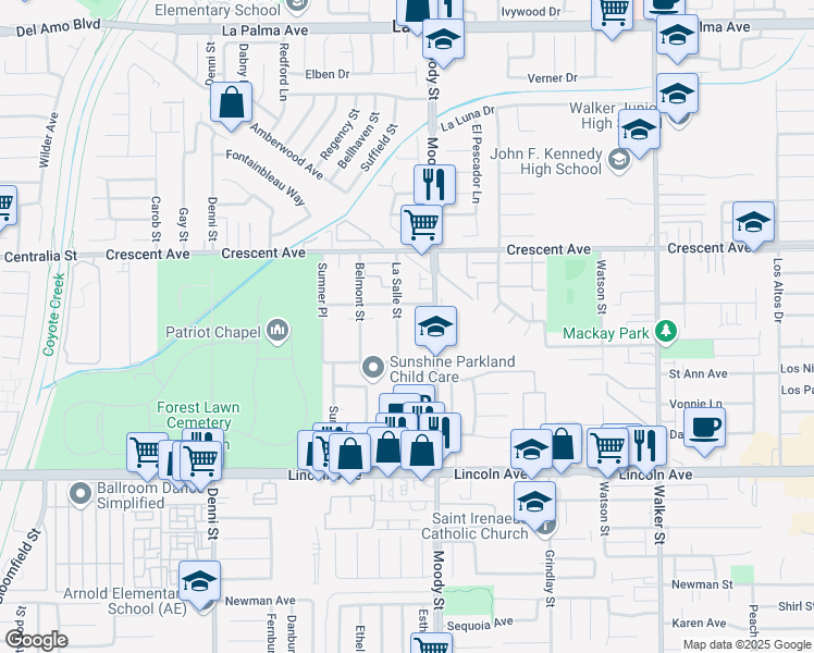 map of restaurants, bars, coffee shops, grocery stores, and more near 8632 La Salle Street in Cypress