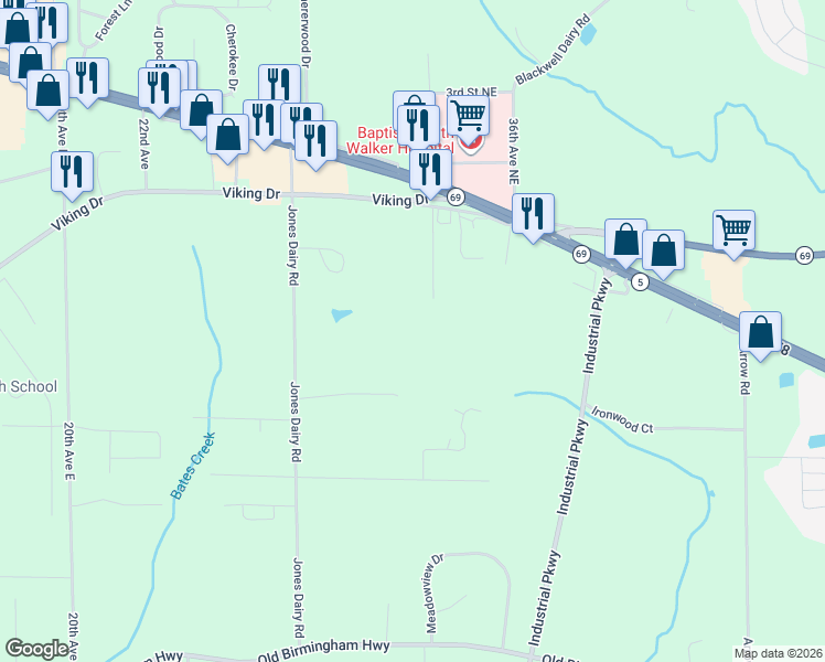 map of restaurants, bars, coffee shops, grocery stores, and more near 1370 Summit Drive in Jasper