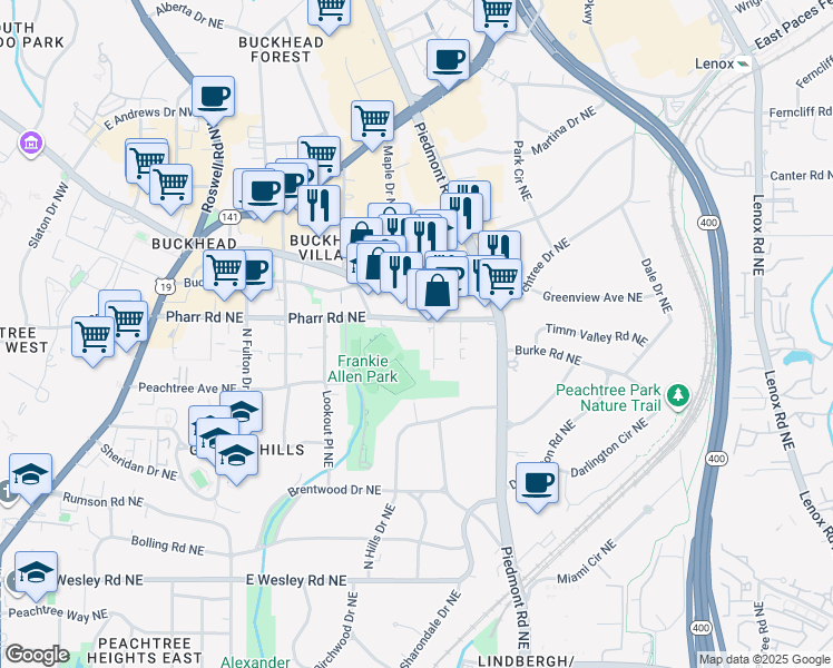 map of restaurants, bars, coffee shops, grocery stores, and more near 3018 Maple Drive Northeast in Atlanta