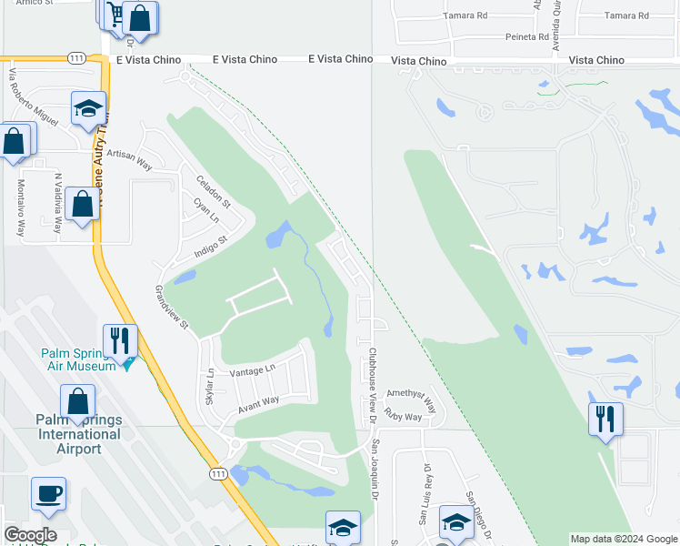 map of restaurants, bars, coffee shops, grocery stores, and more near 909 Bernardi Lane in Palm Springs