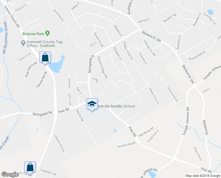 map of restaurants, bars, coffee shops, grocery stores, and more near 3151 Hampton Ridge Way in Snellville