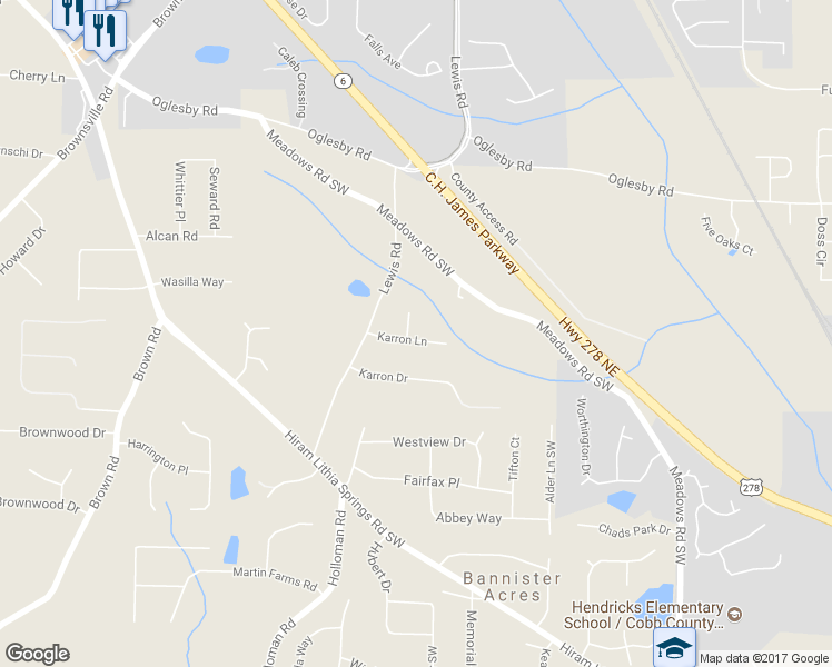 map of restaurants, bars, coffee shops, grocery stores, and more near 4815 Missy Way in Powder Springs