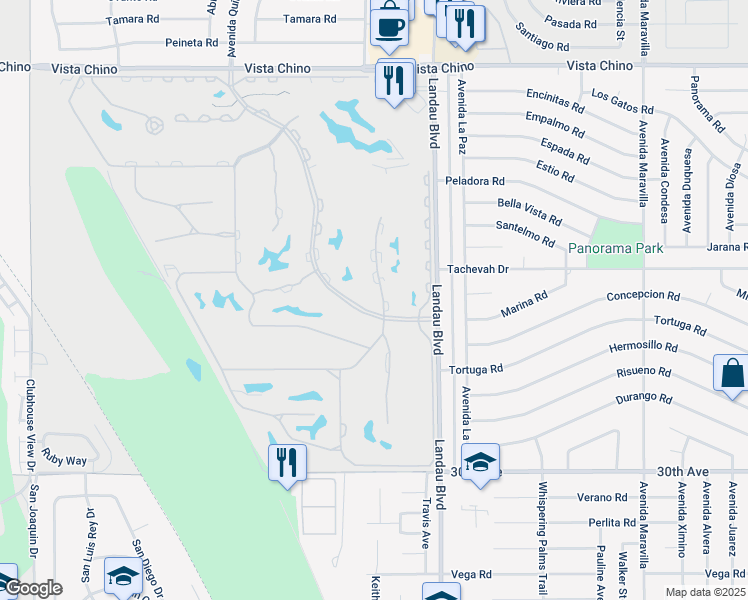 map of restaurants, bars, coffee shops, grocery stores, and more near 29131 Isleta Court in Cathedral City