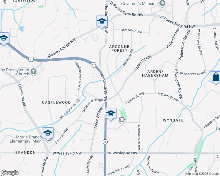 map of restaurants, bars, coffee shops, grocery stores, and more near 2990 Argonne Drive Northwest in Atlanta