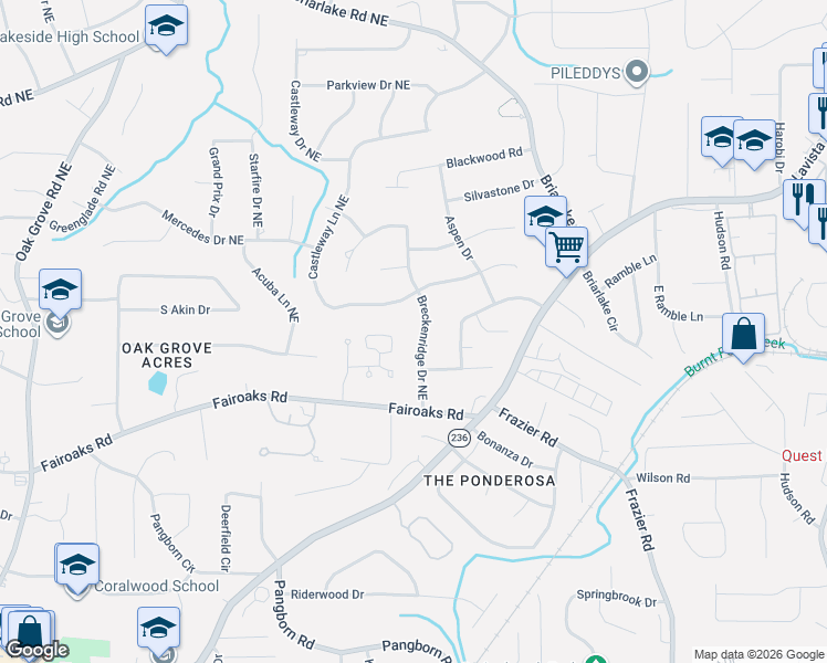 map of restaurants, bars, coffee shops, grocery stores, and more near 1868 Breckenridge Drive Northeast in Atlanta