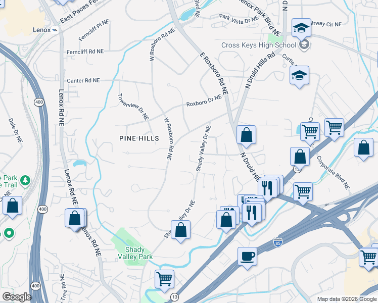 map of restaurants, bars, coffee shops, grocery stores, and more near 1139 Goodwin Road Northeast in Atlanta