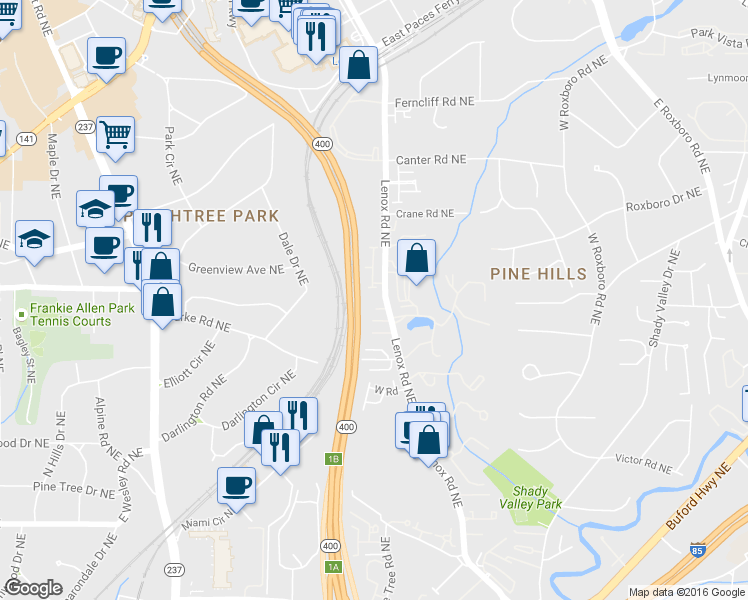map of restaurants, bars, coffee shops, grocery stores, and more near 3039 Stone Gate Drive in Atlanta