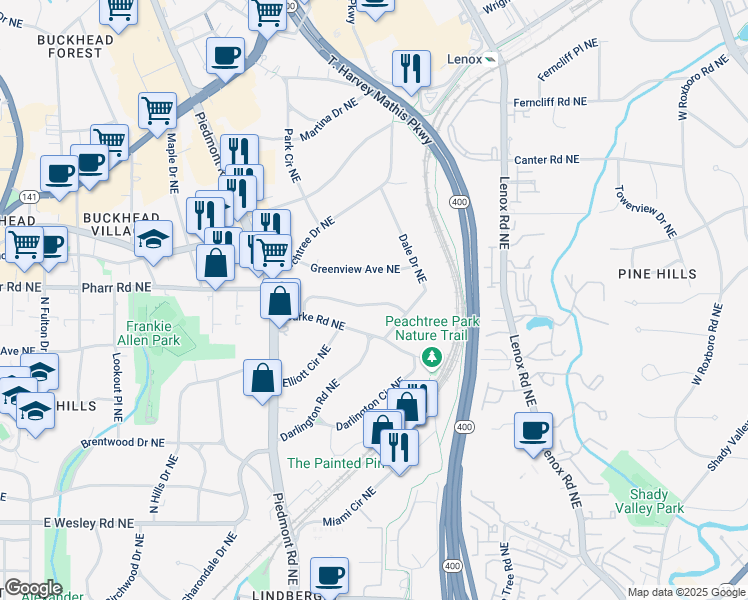 map of restaurants, bars, coffee shops, grocery stores, and more near 662 Timm Valley Road Northeast in Atlanta