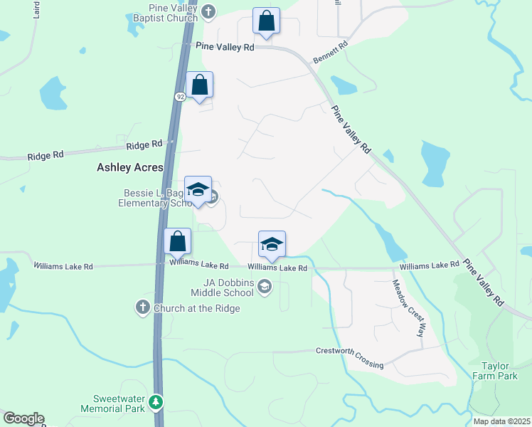 map of restaurants, bars, coffee shops, grocery stores, and more near 432 Pine Valley Drive in Powder Springs