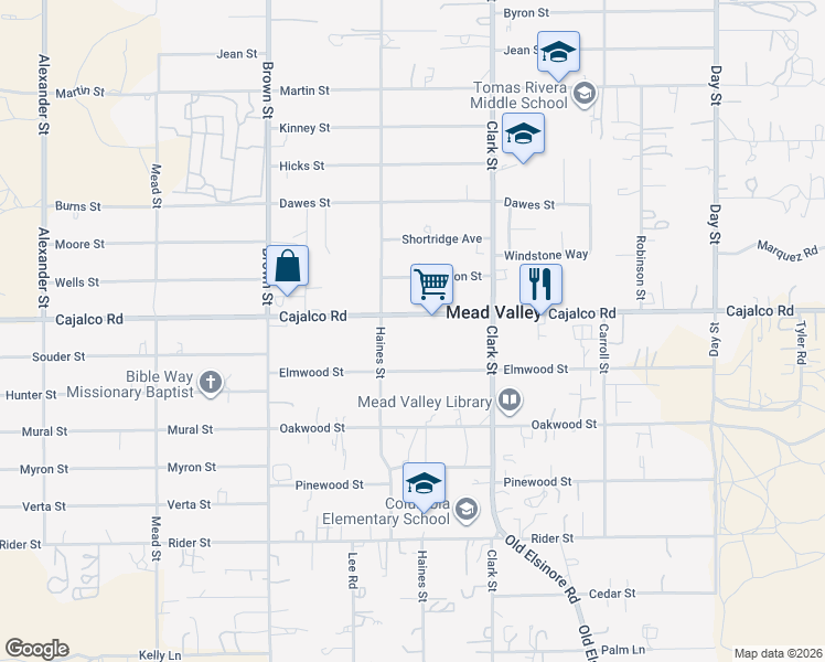 map of restaurants, bars, coffee shops, grocery stores, and more near 21321 Cajalco Road in Perris