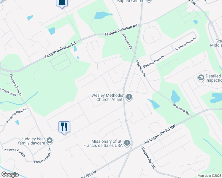map of restaurants, bars, coffee shops, grocery stores, and more near 3668 Range Way in Loganville