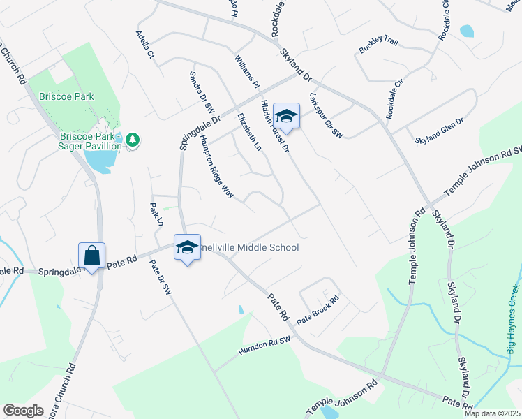 map of restaurants, bars, coffee shops, grocery stores, and more near 3200 Hampton Ridge Way in Snellville