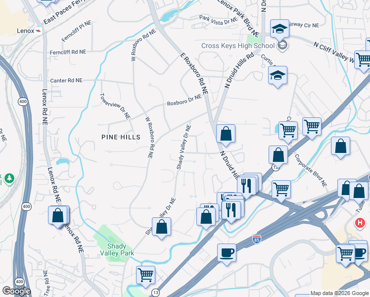map of restaurants, bars, coffee shops, grocery stores, and more near 1039 Lenox Crest in Atlanta