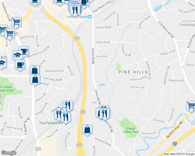 map of restaurants, bars, coffee shops, grocery stores, and more near 14 Plantation Drive Northeast in Atlanta