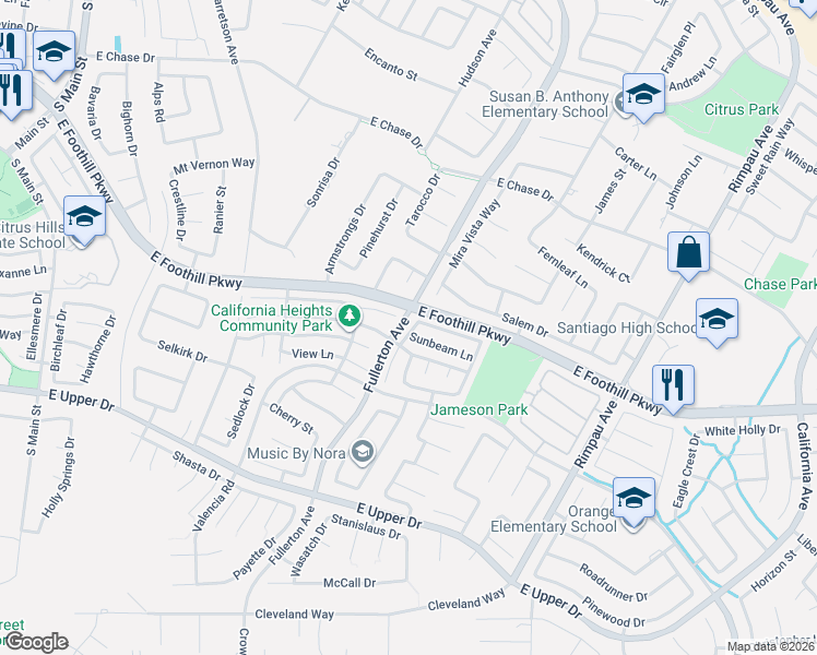 map of restaurants, bars, coffee shops, grocery stores, and more near 3238 Evening Star Lane in Corona