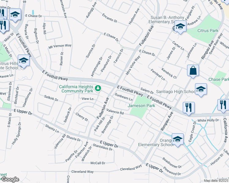 map of restaurants, bars, coffee shops, grocery stores, and more near 3254 Evening Star Lane in Corona