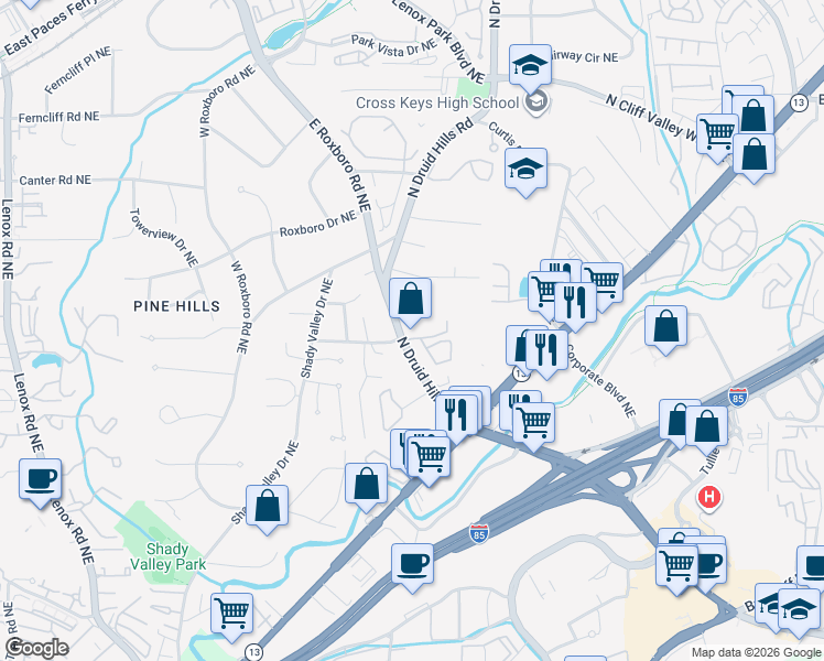 map of restaurants, bars, coffee shops, grocery stores, and more near 6312 Brixworth Place in Atlanta