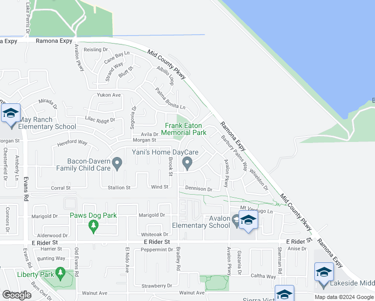 map of restaurants, bars, coffee shops, grocery stores, and more near 3805 Bella Isola Lane in Perris