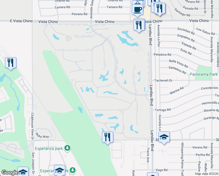 map of restaurants, bars, coffee shops, grocery stores, and more near 67632 Lagos Way in Cathedral City