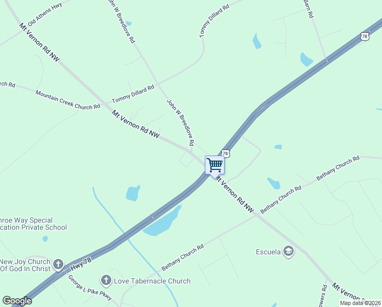 map of restaurants, bars, coffee shops, grocery stores, and more near 560 Mount Vernon Road Northwest in Monroe