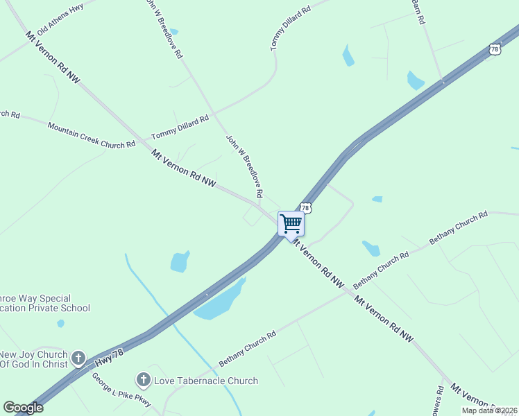 map of restaurants, bars, coffee shops, grocery stores, and more near 560 Mount Vernon Road Northwest in Monroe