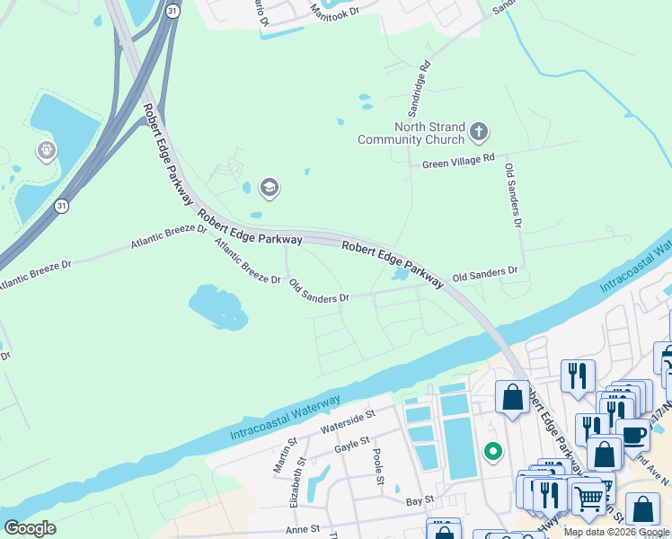 map of restaurants, bars, coffee shops, grocery stores, and more near Robert Edge Parkway in Little River