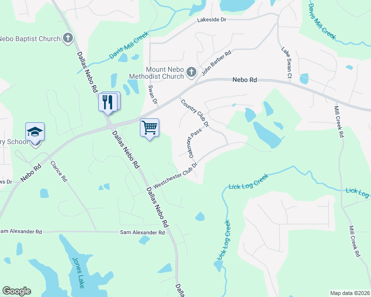 map of restaurants, bars, coffee shops, grocery stores, and more near 85 Oakmont Pass in Hiram