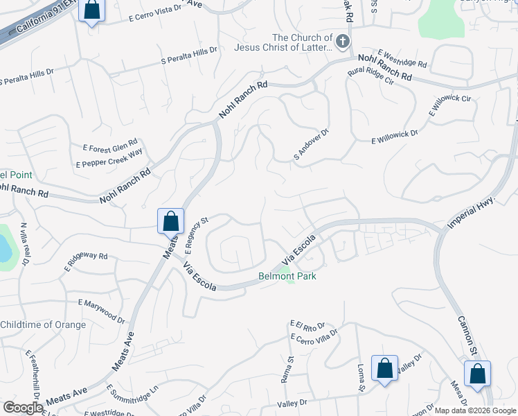 map of restaurants, bars, coffee shops, grocery stores, and more near 2838 North Roxbury Street in Orange