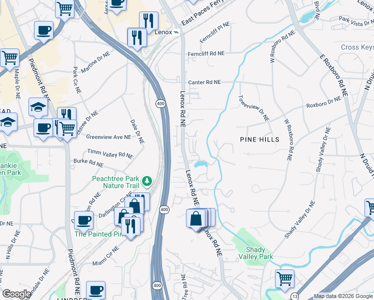 map of restaurants, bars, coffee shops, grocery stores, and more near 3039 Stone Gate Drive in Atlanta
