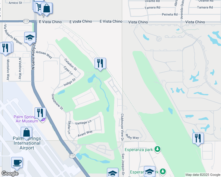 map of restaurants, bars, coffee shops, grocery stores, and more near 4750 Jones Way in Palm Springs