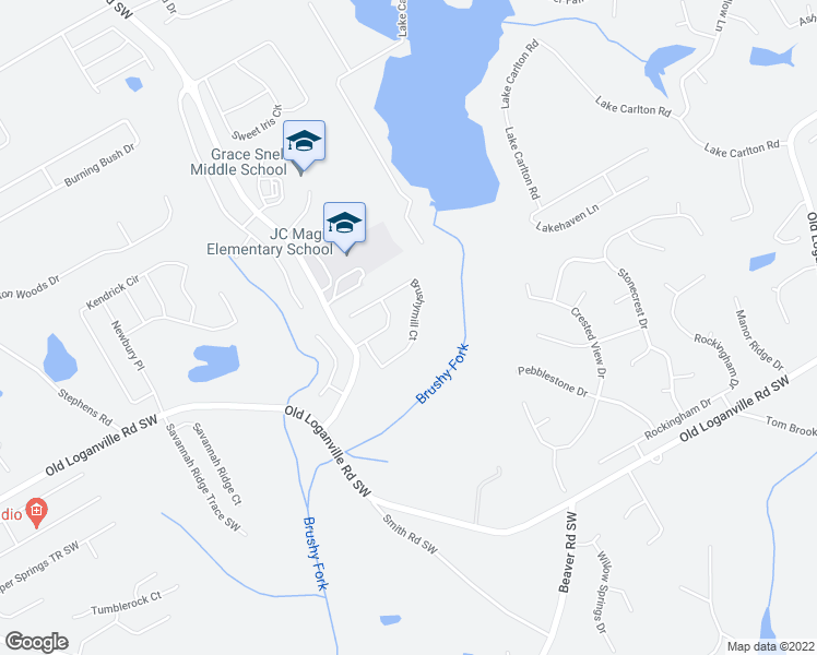 map of restaurants, bars, coffee shops, grocery stores, and more near 3995 Brushymill Court in Loganville