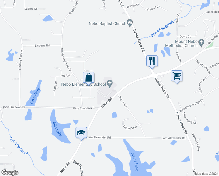 map of restaurants, bars, coffee shops, grocery stores, and more near 2843 Nebo Road in Dallas