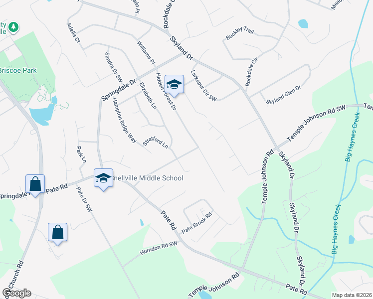 map of restaurants, bars, coffee shops, grocery stores, and more near 2293 Hidden Lane in Snellville