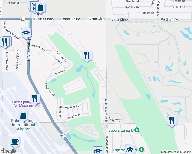 map of restaurants, bars, coffee shops, grocery stores, and more near 4750 Jones Way in Palm Springs