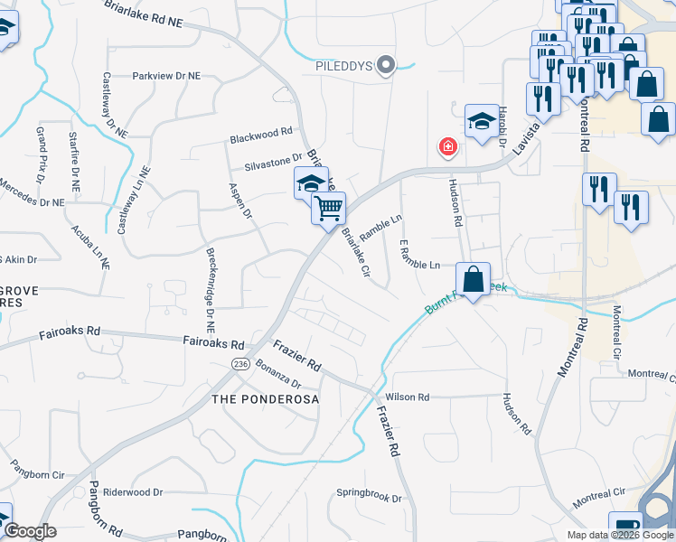 map of restaurants, bars, coffee shops, grocery stores, and more near 2849 Lavista Colony Court in Decatur