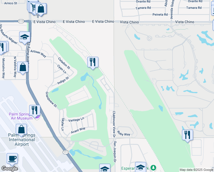 map of restaurants, bars, coffee shops, grocery stores, and more near 4750 Jones Way in Palm Springs